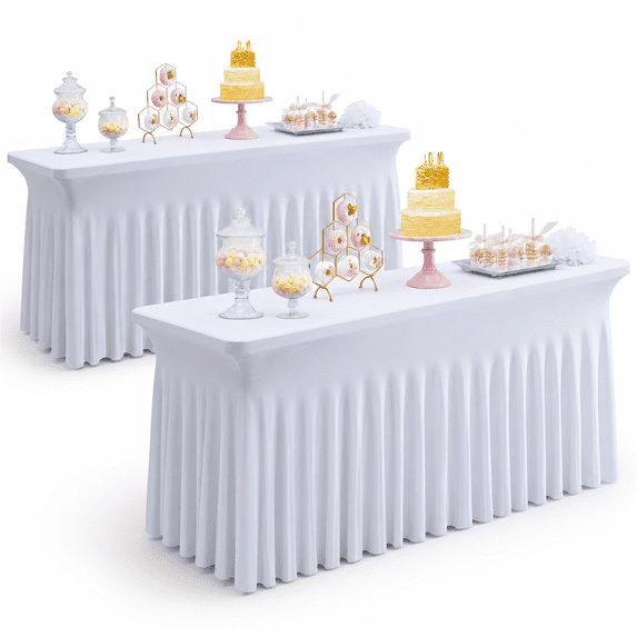 White 8FT(2pack) Spandex Fitted Rectangle Tablecloth for Events ...