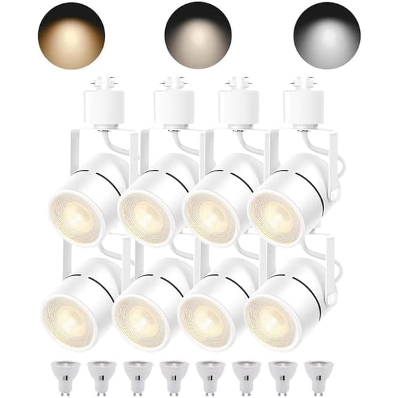 White 8PCS LED Track Lighting with Advanced Replaceable GU10 Bulbs, Switchable 3CCT(3000K/4000K/6000K) and Dimmable Brightness(20%-100%), Versatile Ceiling Spotlight Fixtures for Any Space