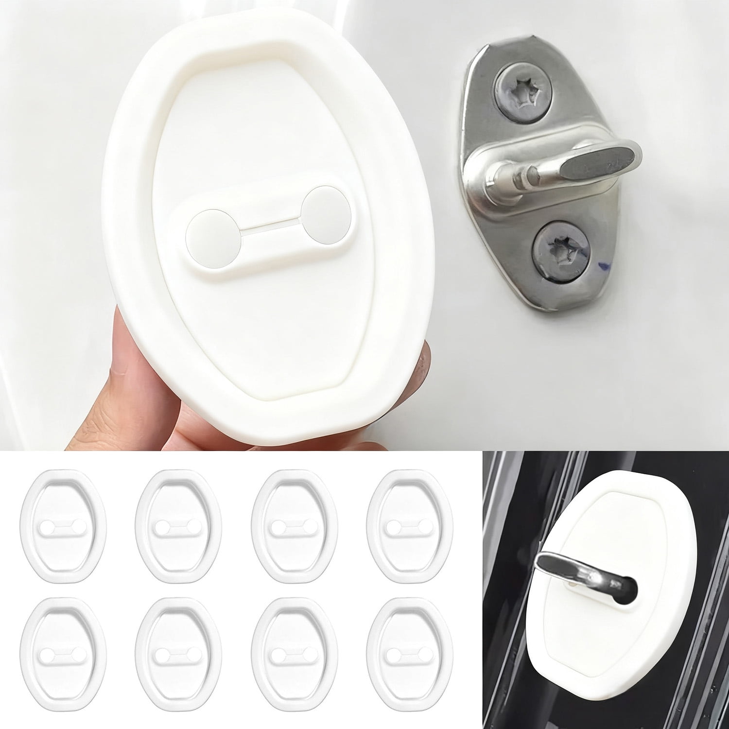 White 8PCS Vehicle Door Lock Silicone Guards - Stable Quietness Noise ...