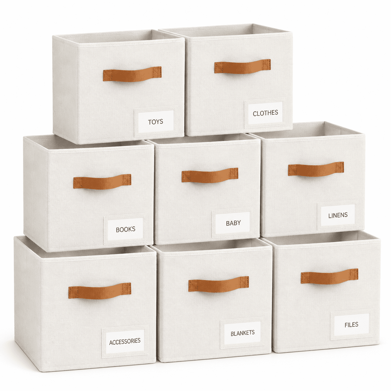 White 8Pack 11 Inch Fabric Storage Cubes With Labels For Closet Shelves