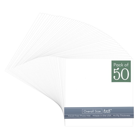 White 8x8 Uncut Art Mat Board - No Opening - 50 Mats
