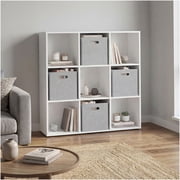 White 9-Cube Display and Storage Shelving Unit with 4 Cloth Boxes for Multipurpose Home Organization