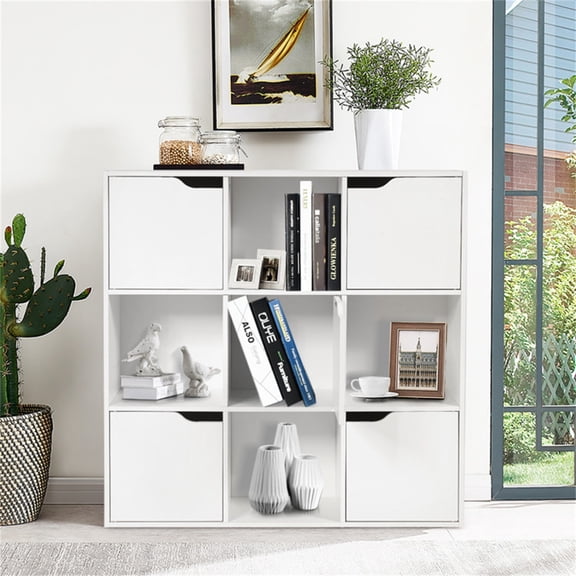White 9 Cube Organizer Bookcase Enclosed Cabinets Open Cubbies 3 Tier Storage Design