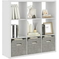 thumbnail image 1 of White 9 Cube Storage Organizer with Thickness Wooden Board, Wooden Nice Cube Storage Organizer, 9 White Cubbies Shelf for Bedroom, Living Room, Playroom, 14.6" × 43.8" × 43.8", 1 of 14
