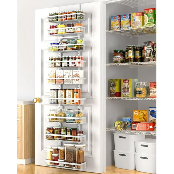 9-Tier Over The Door Pantry Organizer, Pantry Organization and Storage, Black Hanging Basket Wall Spice Rack Seasoning Shelves, Home Bedroom Storage
