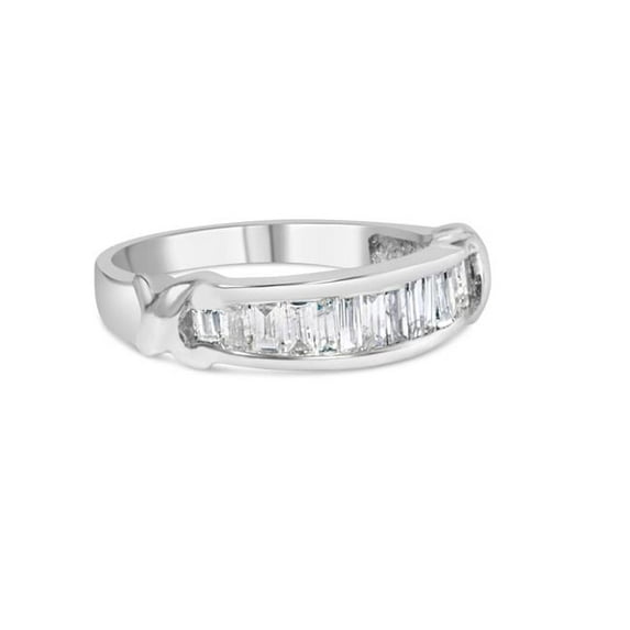 White .925 Sterling Silver 0.50 CTTW Baguette Cut Diamond Channel Set X-Station Wedding Ring, H-I Color - I1-I2 Clarity - Size 7.25