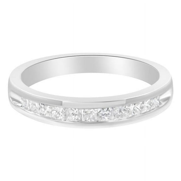 White .925 Sterling Silver 0.50 CTTW Princess-Cut Diamond Channel-Set Half-Eternity Wedding or Anniversary Band Ring, H-I Color - I2 Clarity - Size 8