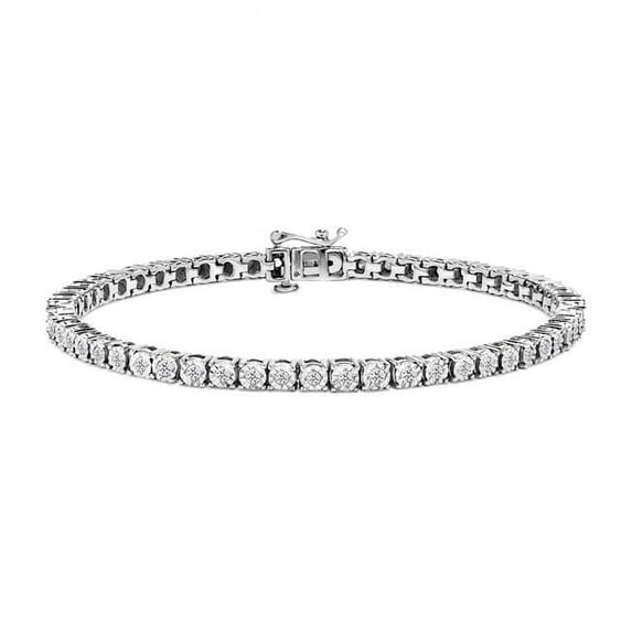 White .925 Sterling Silver 1.0 CTTW Miracle-Set Diamond Round Faceted Bezel Tennis Bracelet, I-J Color - I3 Clarity - 5 in.