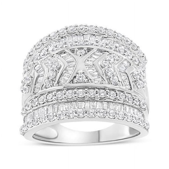 White .925 Sterling Silver 2.0 CTTW Diamond Edge Multi-Row Ring Band, J-K Color - I3 Clarity - Ring Size 8