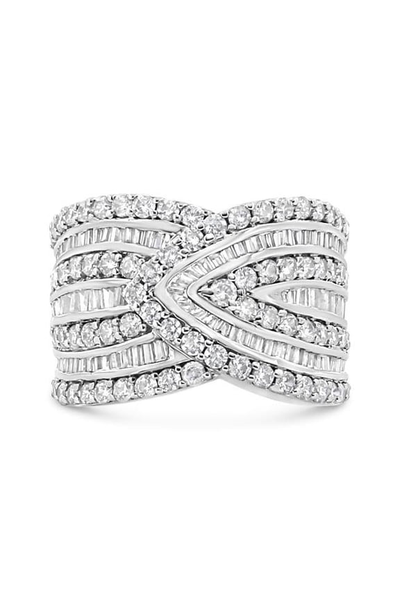 White .925 Sterling Silver 2.37 CTTW Diamond Multi Row Overlay Band Ring, J-K Color - I3 Clarity - Ring Size 9