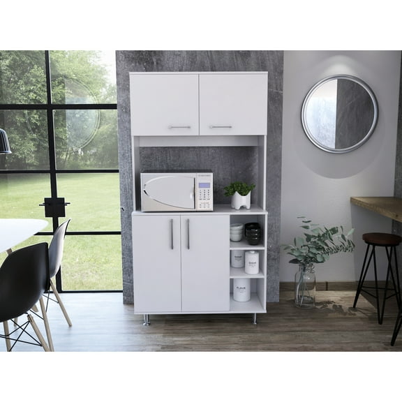 White 95 Pantry Kit: Four Legs, Three Shelves, Double Door Cabinet - Compact Kit With Cabinet, Stylish