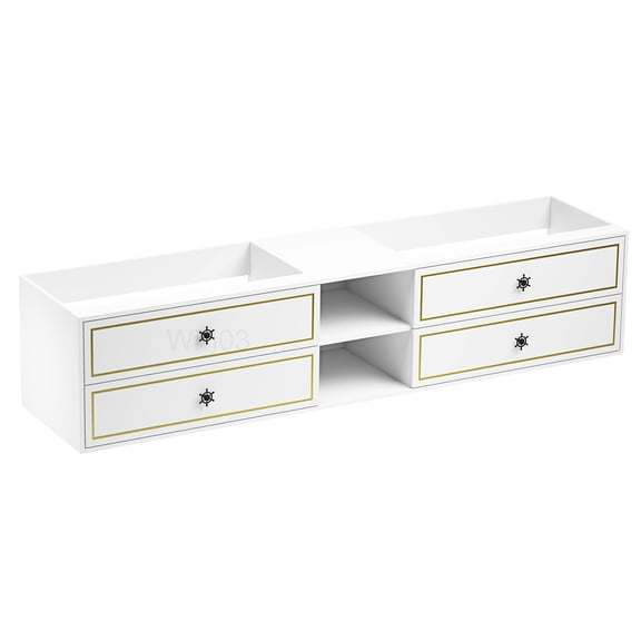 White 96" Floating Bathroom Vanity Base for Double Sinks, Storage Cabinet with Shelves