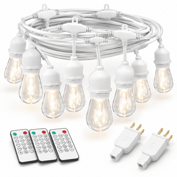 White 96FT 3-Color LED Outdoor String Lights with Remote and Dimming ...