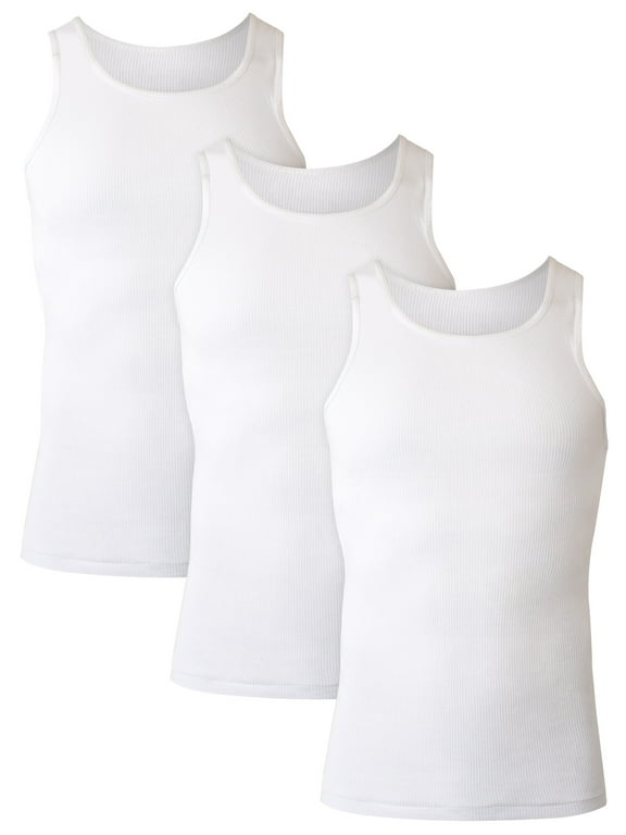Men's Tank Tops Undershirt, Moisture-Wicking, Cotton Ribbed Tanks, White or Black/Grey Multipacks