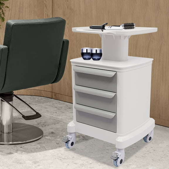White ABS 51*47*82cm Beauty Salon Instrument Cart 3-Layer Drawer Storage Car With Brake Wheel Mobile Workbench