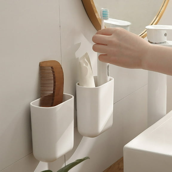 White ABS Bathroom Wall-Mounted Storage Box, 4.33x3.58x2.28in, No-Drill for Comb Toothbrush Makeup Brushes