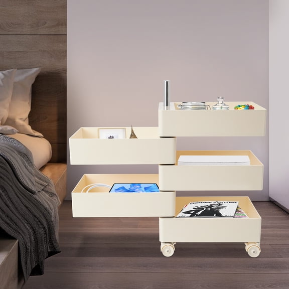 White ABS Metal 41.5x31.5x61cm Five-Layer Rotating Storage Cabinet With Pulley Multi-Functional Mobile Storage Rack Than Cabinet