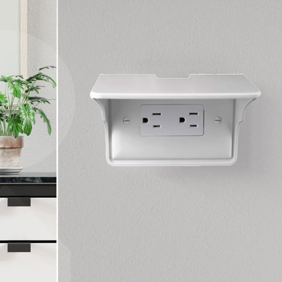 White ABS Plastic Outlet Shelf for Cell Phone Charging Rack - Wall Mounted Socket Organizer, 15x14x10cm, Folding Shelf for Home Kitchen Office