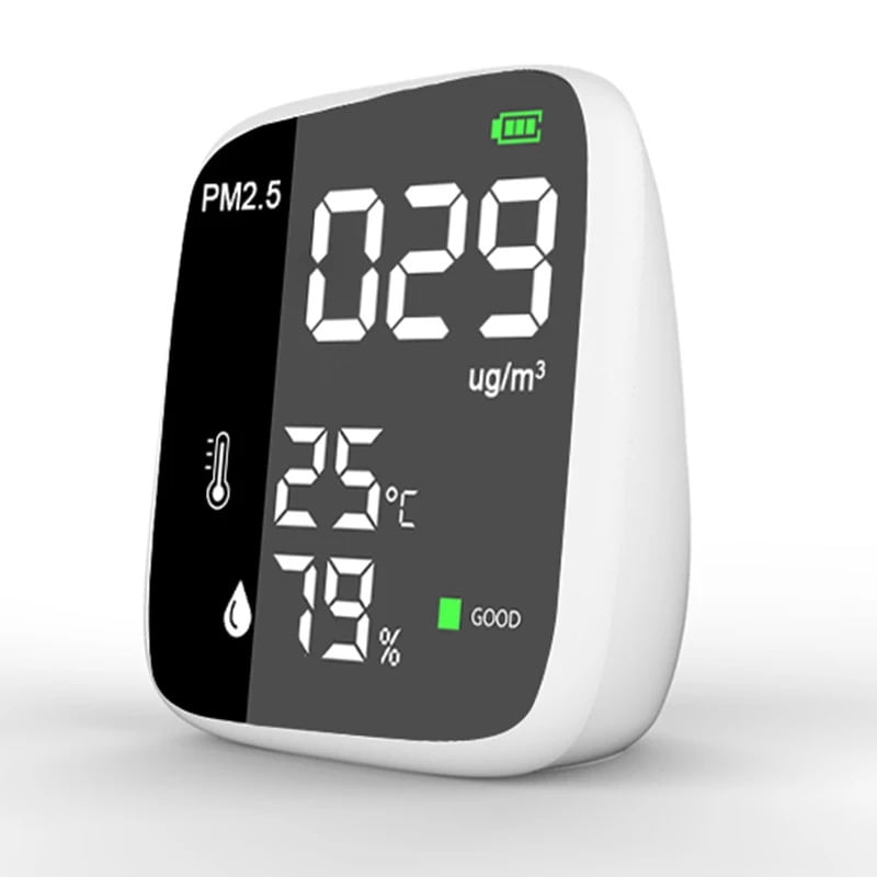 White ABS mini 3-in-1 air quality detector-PM2.5/real-time monitoring of temperature and humidity ｜Laser sensor + three-color over-standard alarm｜0-999µg/m3 range