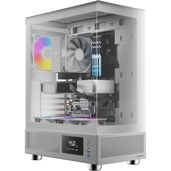 White ATX Mid Tower Computer Case with Tempered Glass, Gaming PC Case w/Temperature Display & 3X 120mm ARGB Fans, Support Up to 5X Fans, 240mm AIO/Radiator, 340mm GPU/VGA, 160mm CPU Cooler
