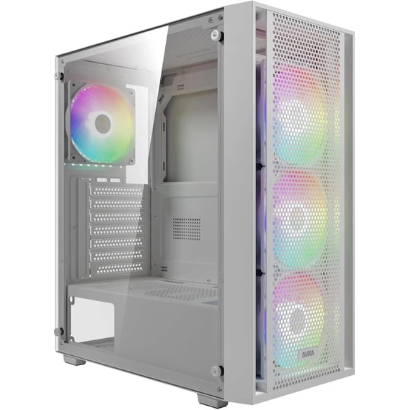 White ATX Mid Tower Gaming Computer PC Case with Side Tempered Glass, Preinstalled 4X 120mm ARGB Fans, Support Up to 6X 120mm Fans, 360mm AIO/Radiator, 340mm GPU/VGA, 160mm CPU Air Cooler