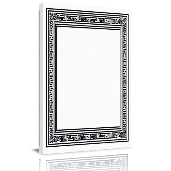 White Abstract Art Canvas Wall Art for Living Room, Vintage Linen Geometric Black Greek Key Poster Print Painting for Bedroom Office Home Decoration Wall Pictures Prepare To Hang 8"x12"