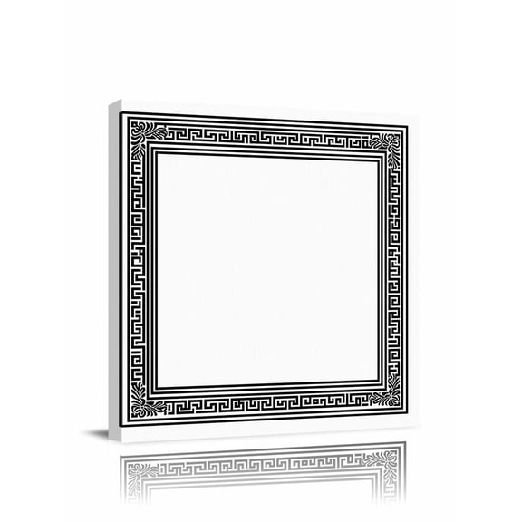 White Abstract Art Canvas Wall Art, Vintage Linen Geometric Black Greek Key Framed Wall Decor Modern Artwork Prints Painting for Living Room, Bedroom, Kitchen & Cafe Decor 8x8 Inch