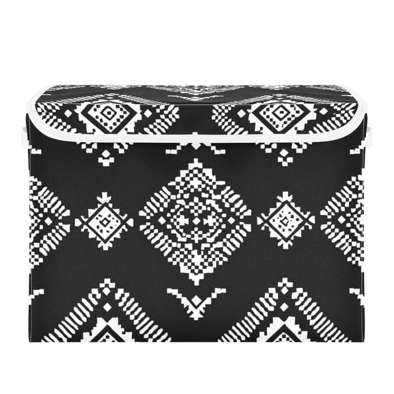 White Abstract Cubes on Black Background Foldable Storage Bin with Lid and Handle Collapsible Storage Box 16.5 x 12.6 x 11.8 inches
