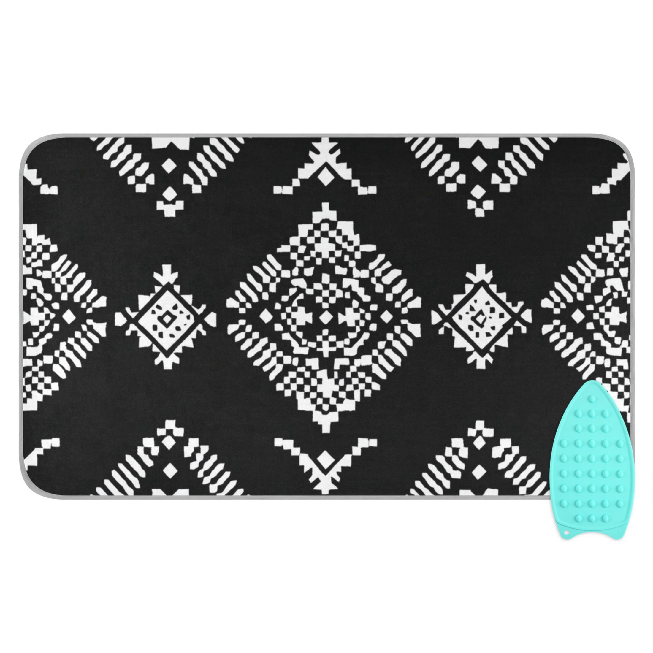 White Abstract Cubes on Black Background Ironing Mat Blanket Portable Travel Ironing Pad Heat Resistant Pad 47.2" x 27.6”