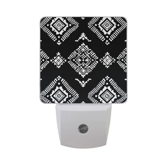 White Abstract Cubes on Black Background LED Night Light with Smart Sensor Plug Into Wall Dusk to Dawn 2 packs