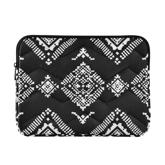 White Abstract Cubes on Black Background Quilted Laptop Protective Cases Computer Sleeves Tablet Bags Briefcases M