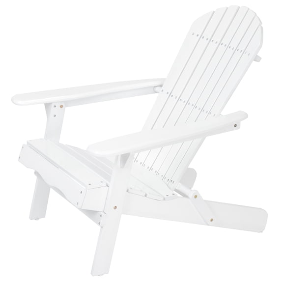 White Acacia Wood Folding Adirondack Chair, Rustic Outdoor Patio Lawn Chair