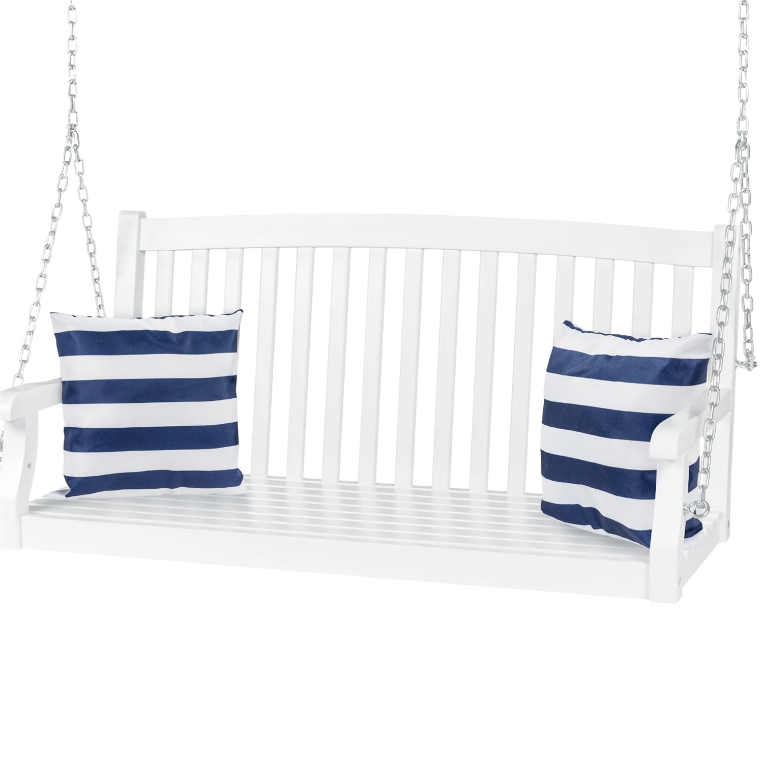 White Acacia Wooden Curved Back Hanging Porch Swing Bench with Mounting ...