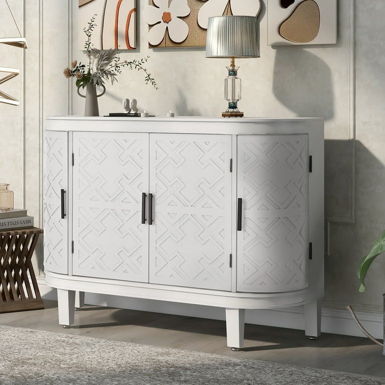 White Accent Storage Cabinet Curved Corner Design Sideboard