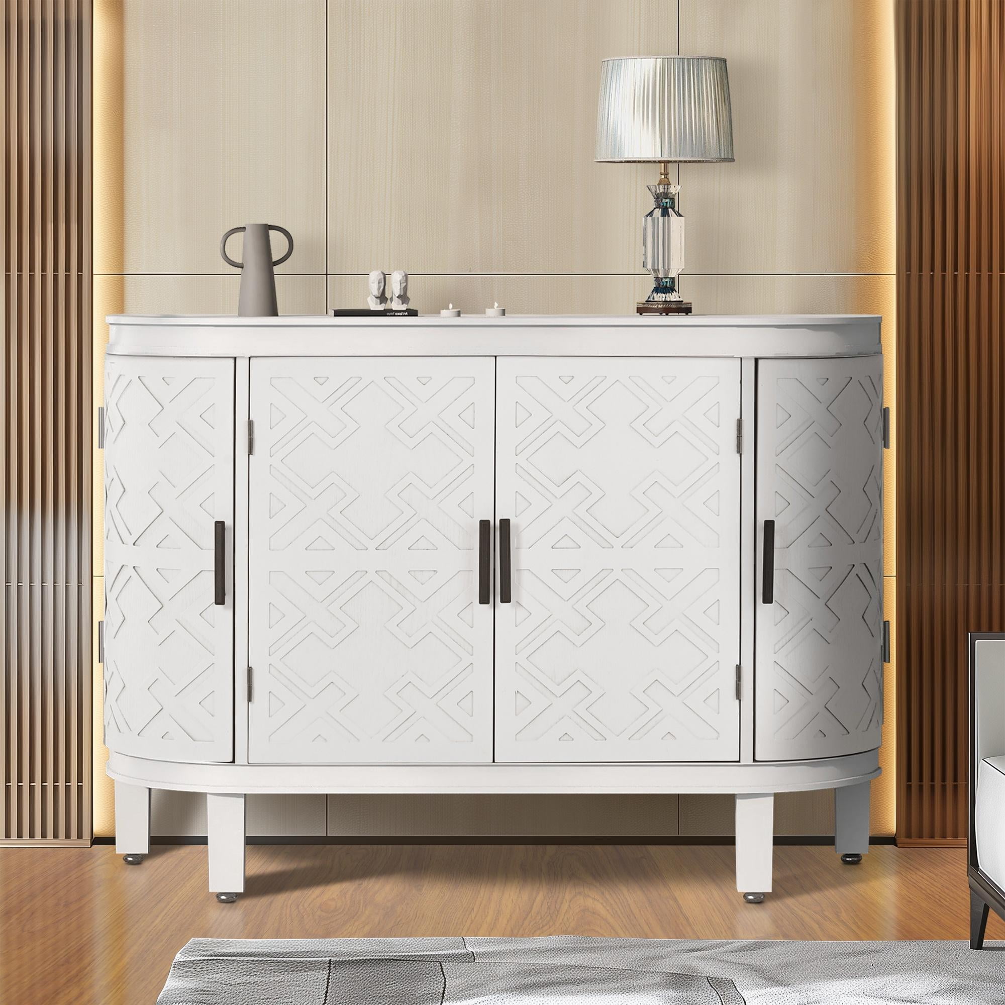 White Accent Storage Curved Corner Design Sideboard Storage with