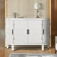 thumbnail image 1 of White Accent Storage Cabinet, Curved Corner Design Sideboard Cabinet, Storage Cabinet with Antique Pattern Doors, Retro Buffet Sideboard, Wooden Storage Cabinet for Kitchen Dining Room Living Room, 1 of 10