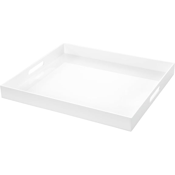 White Acrylic Serving Tray, 20" x 18" x 2", Rectangular with Cutout Handles, Spill-Resistant, Glossy Finish