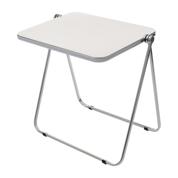 White Acrylic White Folding TV Tray Table, Modern Square Side Table, Small Folding Desk, Coffee Table for Small Spaces, No Assembly Required