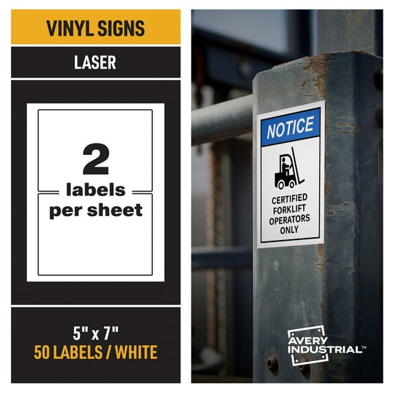 White Adhesive Vinyl Labels, 50ct, 5" x 7"