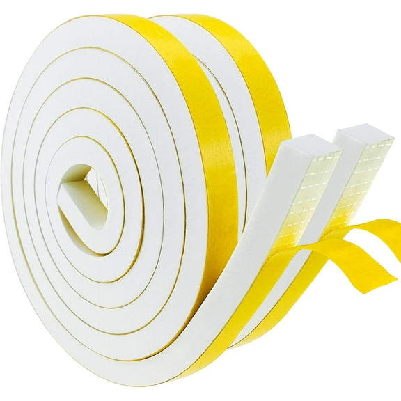 White Adhesive Weather Stripping, 1/2 Inch W x 1/2 T Inch Door Seal Foam Tape, Adhesive Closed Cell Foam Tape (6.5FT x 2 Rolls)