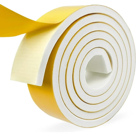 White Adhesive Weather Stripping, 2 Inch W x 3/8 T Inch Door Seal Foam Tape, Adhesive Closed Cell Foam Tape (6.5FT x 1 Roll)