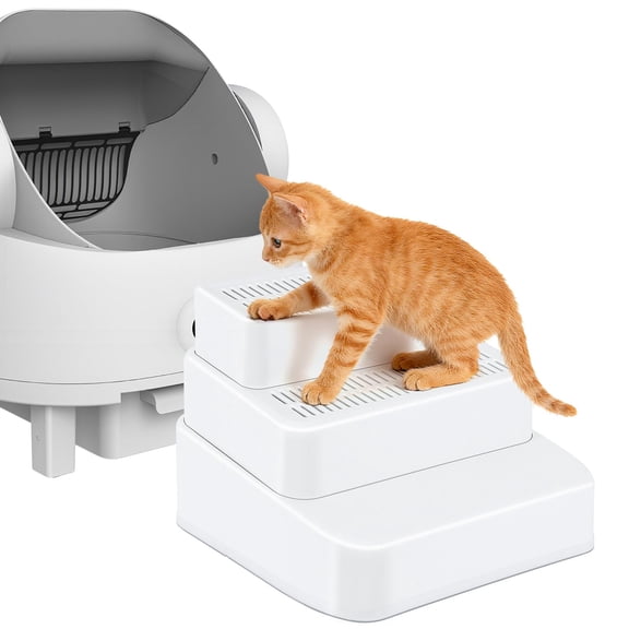 White Adjustable 3 Step Litter Box Ramp for Small Cats and Pets