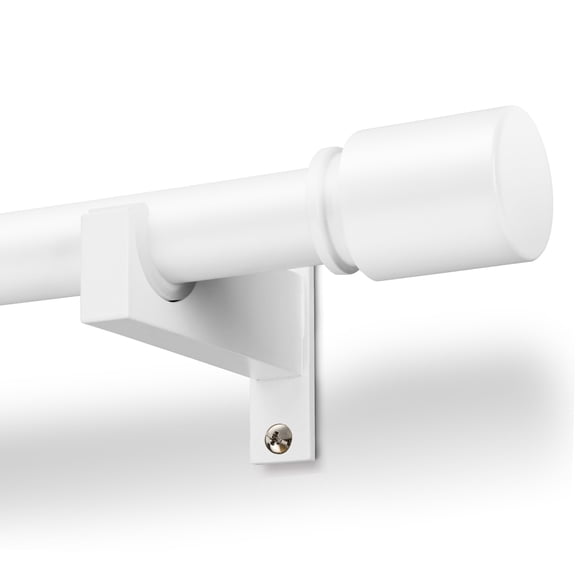 White Adjustable 32"-144" Single Curtain Rod with Finials