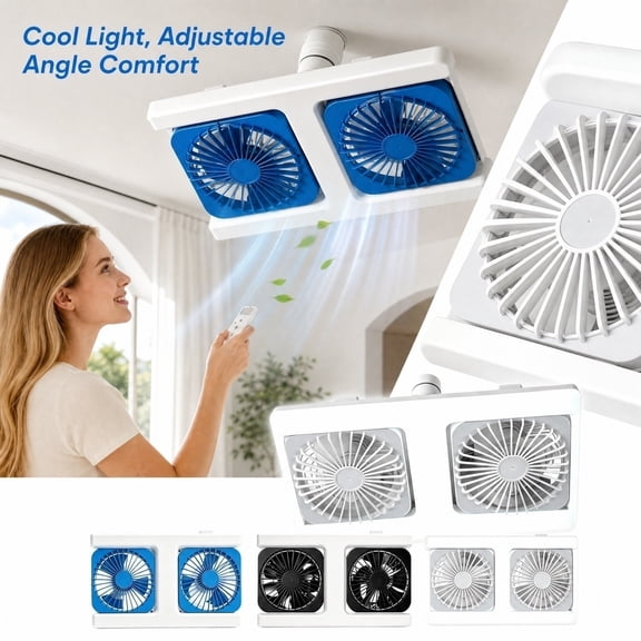 White Adjustable Angle Screw-In Fan Light, Portable Fan Light, Dual Fan Light, Quiet Operation, 14X8 Inch Led Dimmable Ambient Light with Remote, Easy to Install for Seamless