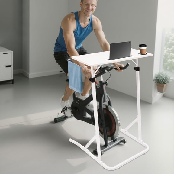 White Adjustable Bike Trainer Desk, Workstation Standing Desk for Work, Bike Trainer Stand Table, Max. Load Capacity: About 15kg/33.07 lbs
