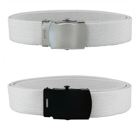 White Adjustable Canvas Military Web Belt With Metal Buckle 32 to 72