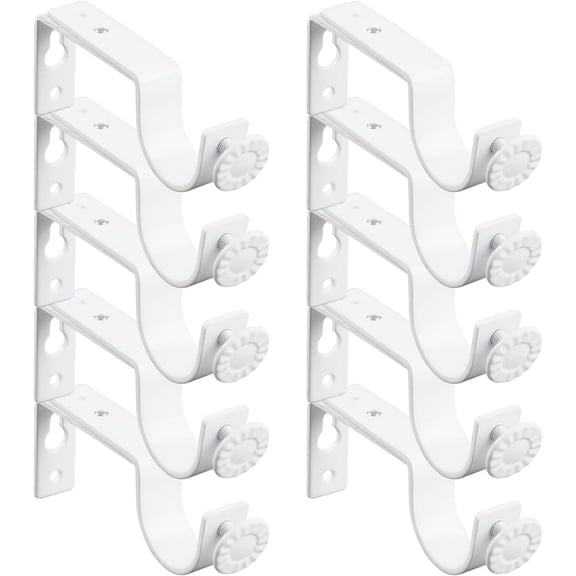 White Adjustable Curtain Rod Brackets 10 Pack Drapery Rod Bracket for Maximum 1 Inch Rod, Curtain Rod Holder, Curtain Hardware Brackets, Single Rod Bracket