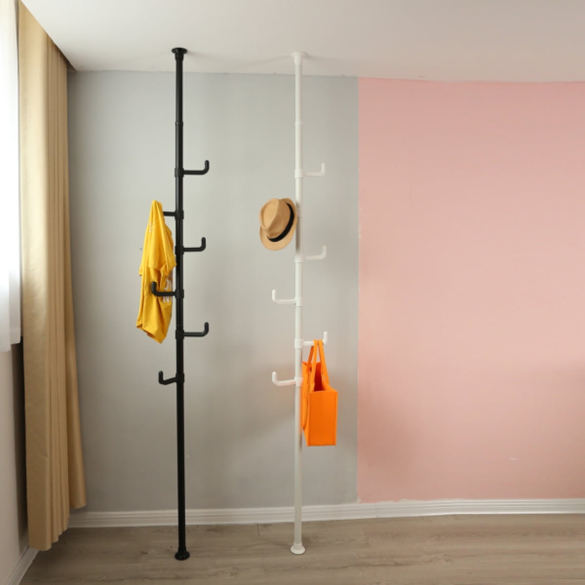 White Adjustable DIY Laundry Pole Clothes Drying Rack Organiser Floor