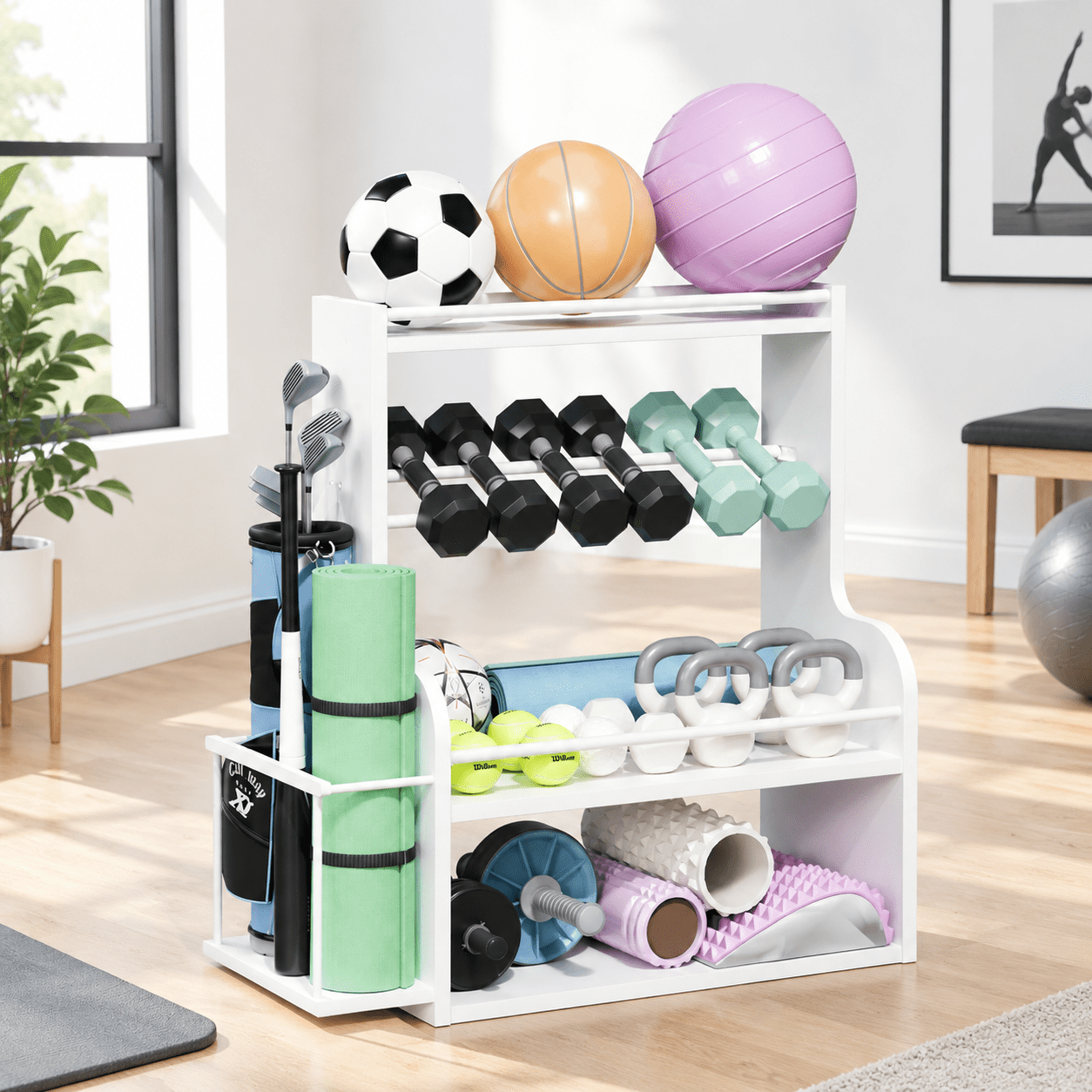 Weight Racks With Storage White Adjustable Dumbbell Rack All-in-One Home Gym Fitness Storage ...