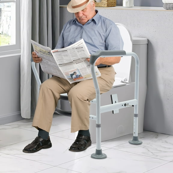 White Adjustable Floor Standing Safety Toilet Rail 150kg Capacity 65-78cm Height for Seniors, Disabled & Recovery